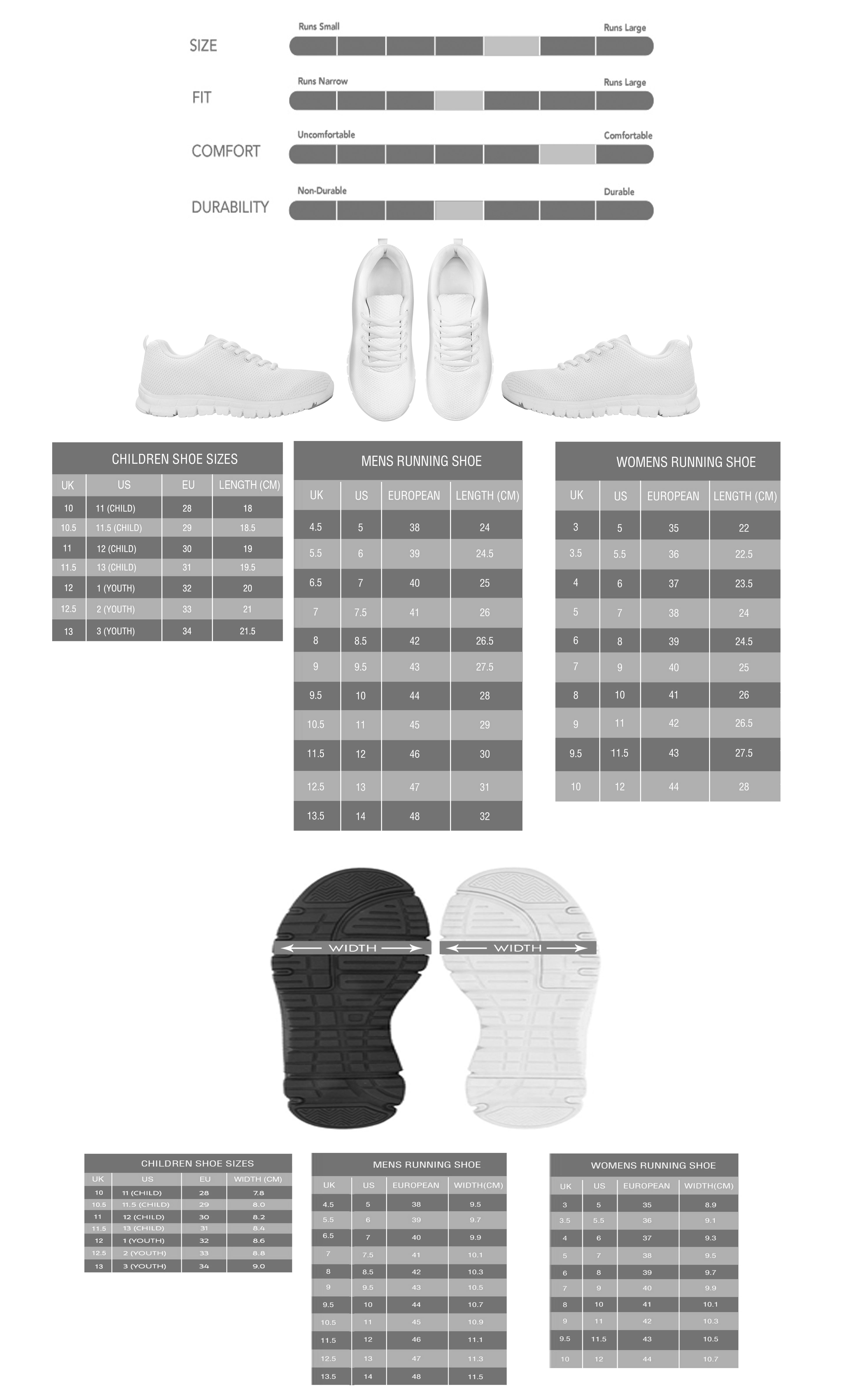 Running Sneakers Sizing Chart