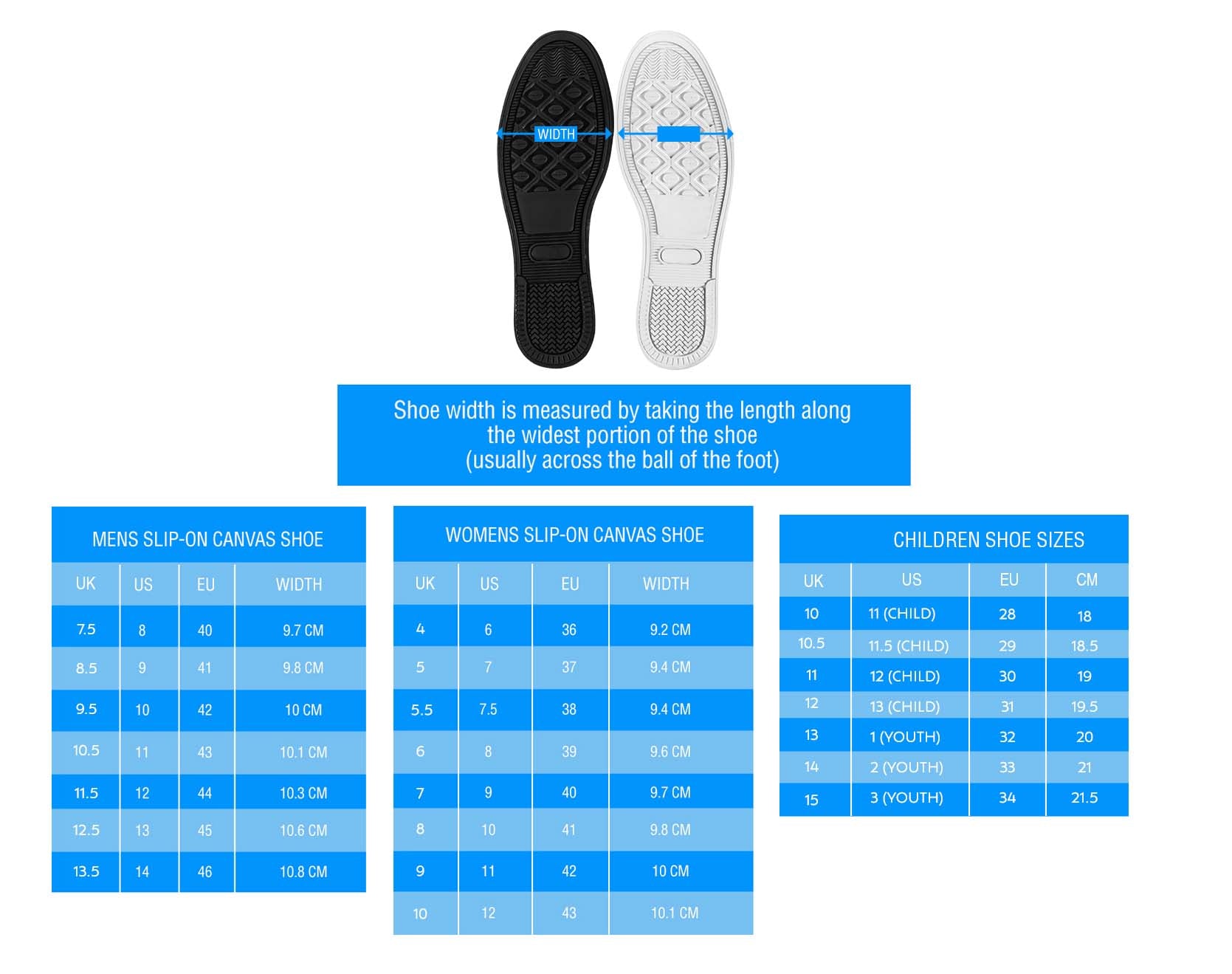 Slip On Shoes Size Chart