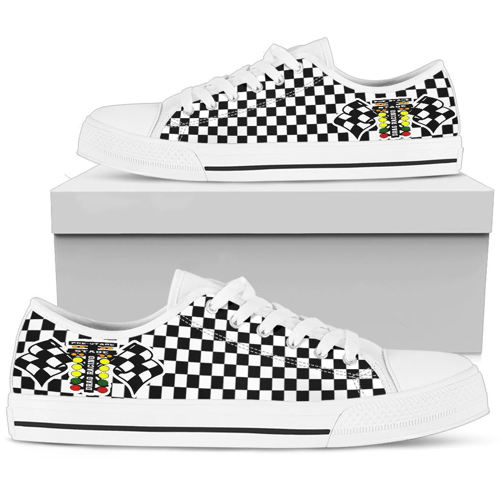 Drag Racing Flag Low Tops White