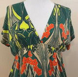 Women's Green V-Neck Multicolor Floral Empire Waist Top Size XS by T-Bags (03856)