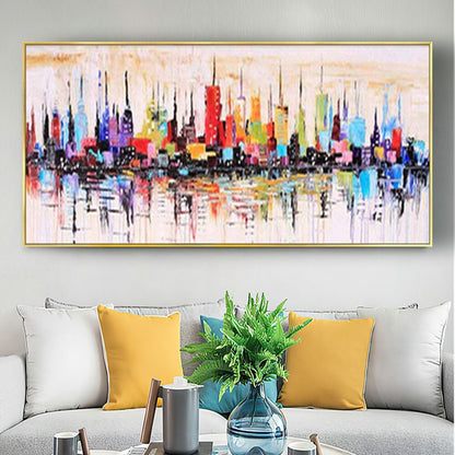 Modern colourful metropolis city hand painted canvas