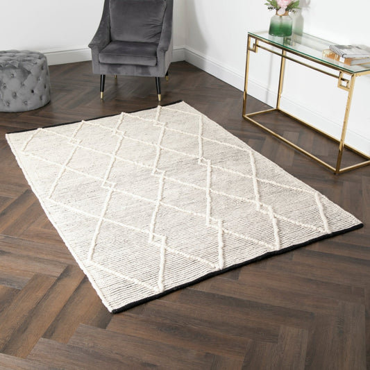 Delilah Mayfair Motted Pebble Wool Rugs in Cream120x170cm (3’9x5’5)