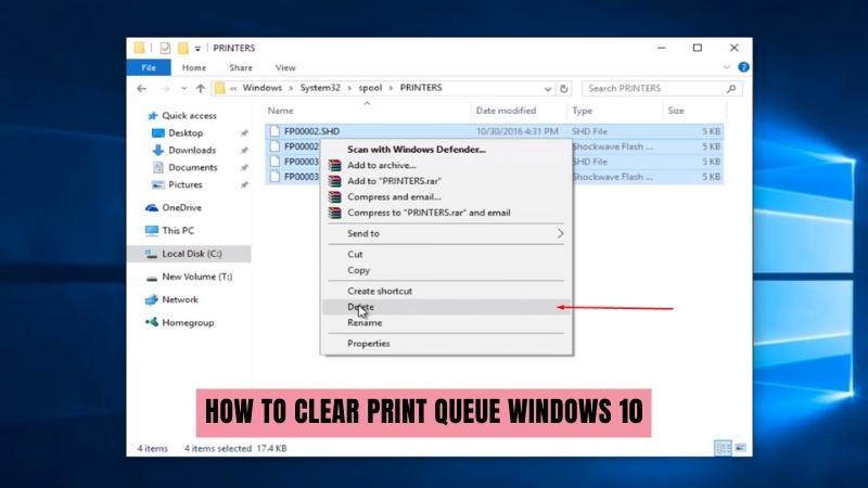 clearing print queue windows 10
