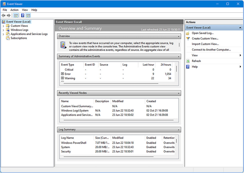 The Event Viewer is standard Microsoft Management Console fare