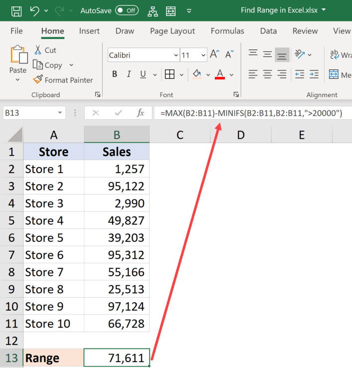 How to Find the Range in Excel?