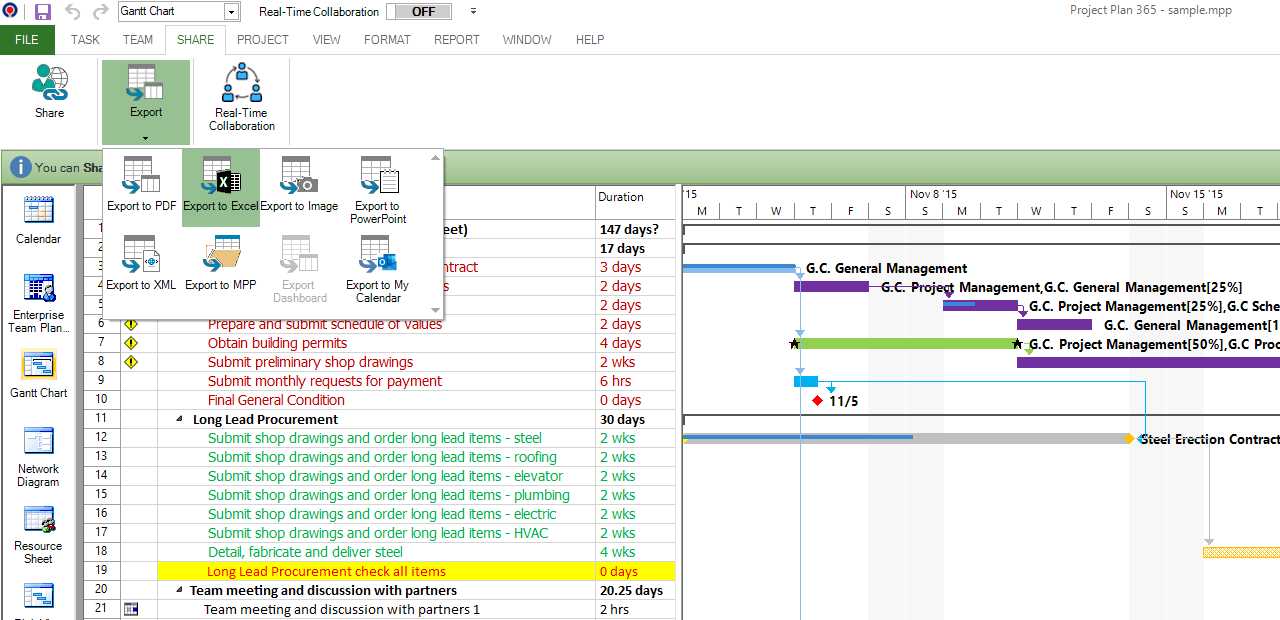 How to Export Ms Project to Excel?