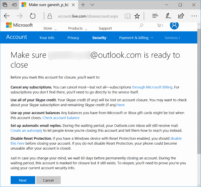 What happens if I close Microsoft account?