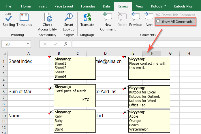 How to Hide All Notes in Excel?