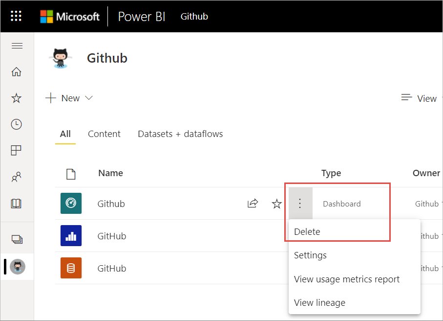 How to Delete Power Bi Report?