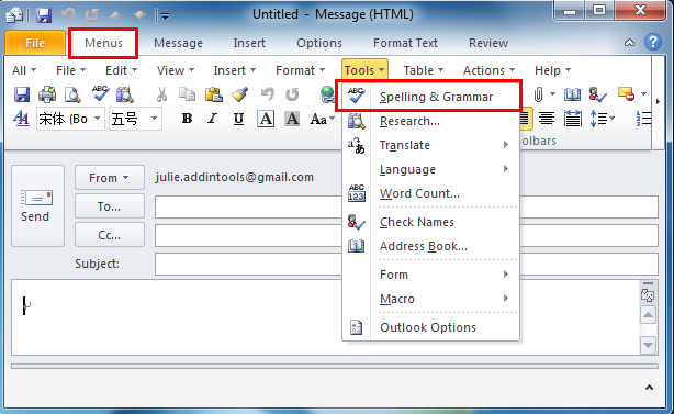 Where is Spell Check in Outlook?