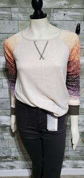 Ombré Long Sleeve Color Block Top