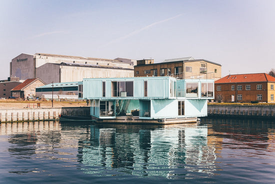 Shipping container on the water.
