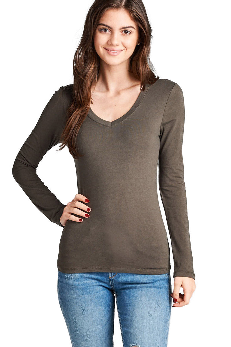 ShezPretty Womens Long Sleeve T-Shirt V-Neck Basic Layer Spandex Shirts