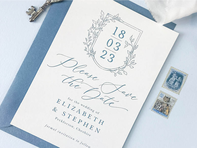 vintage crest save the date cards