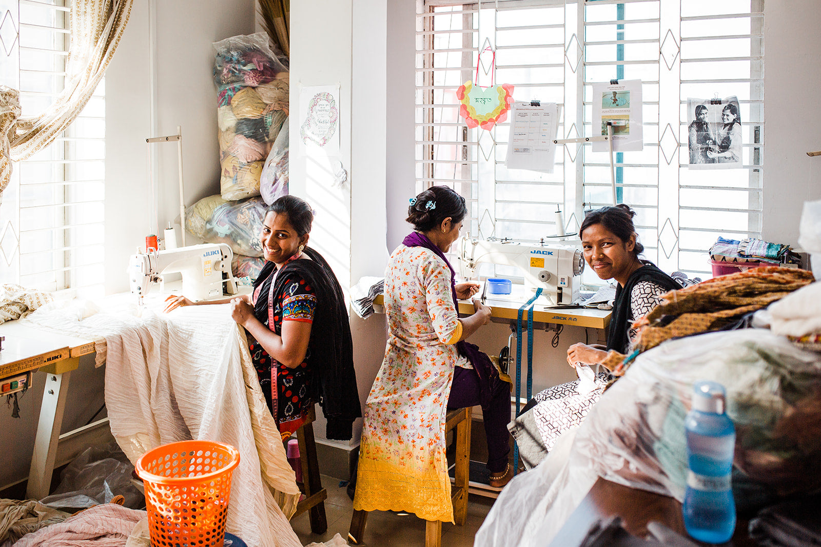At Basha, Dhaka Bangladesh. Women finishing products for sale.