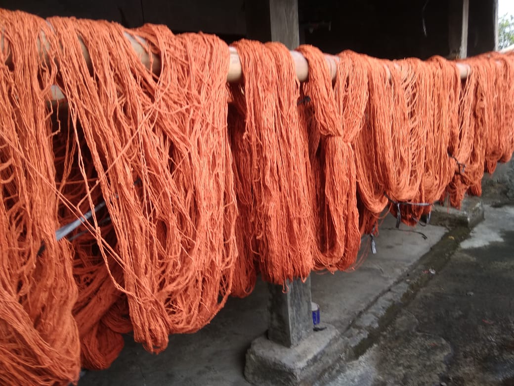 Hand dyed and dried yarn for weaving, Java