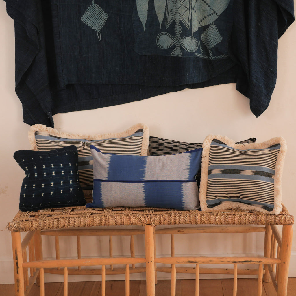 Collection of cushions made with cotton hand woven in Burkina Faso for Storie