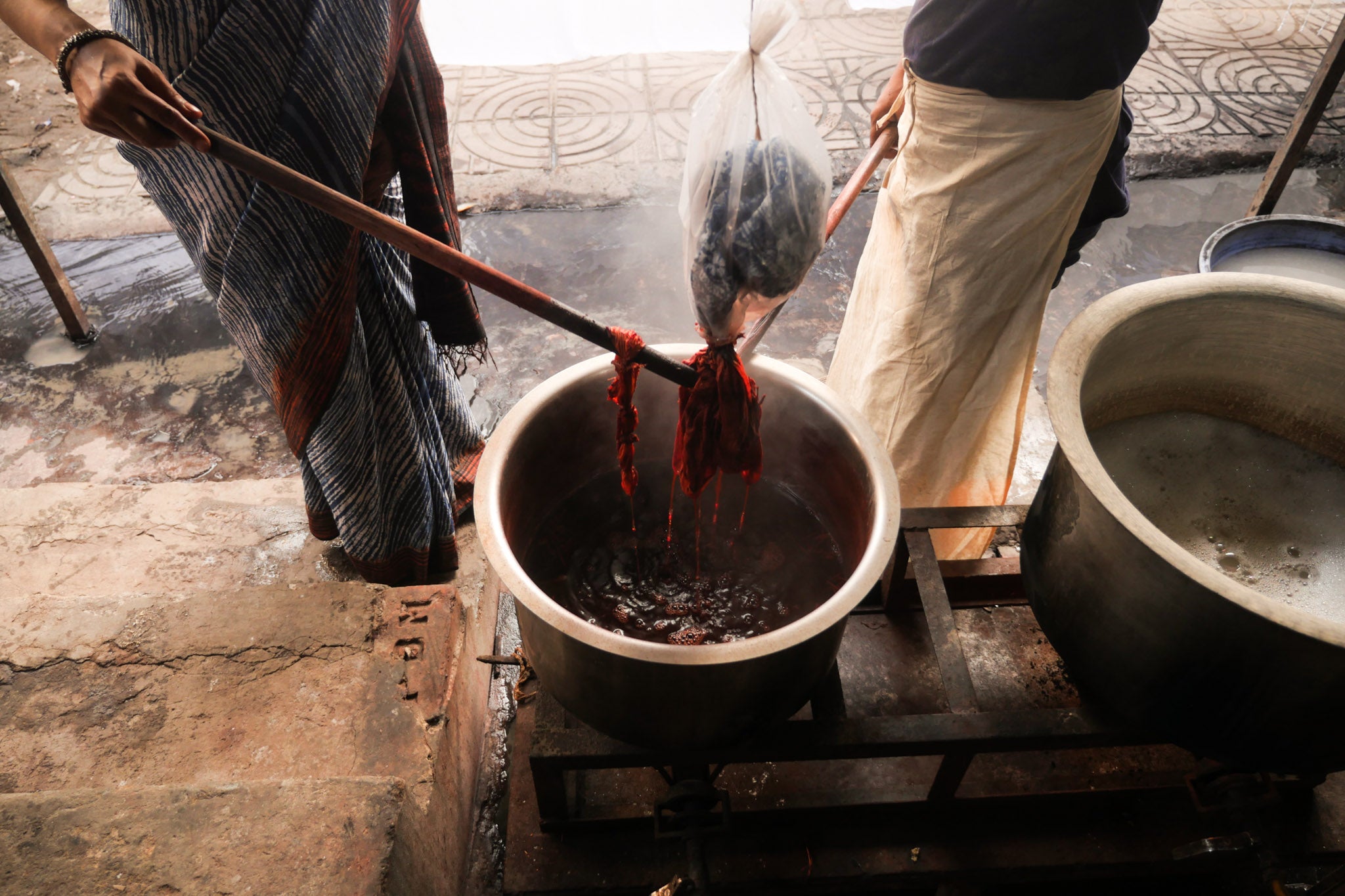 Dying with madder red, a natural colour, Dhaka Bangladesh. Photo by Fiona Cameron