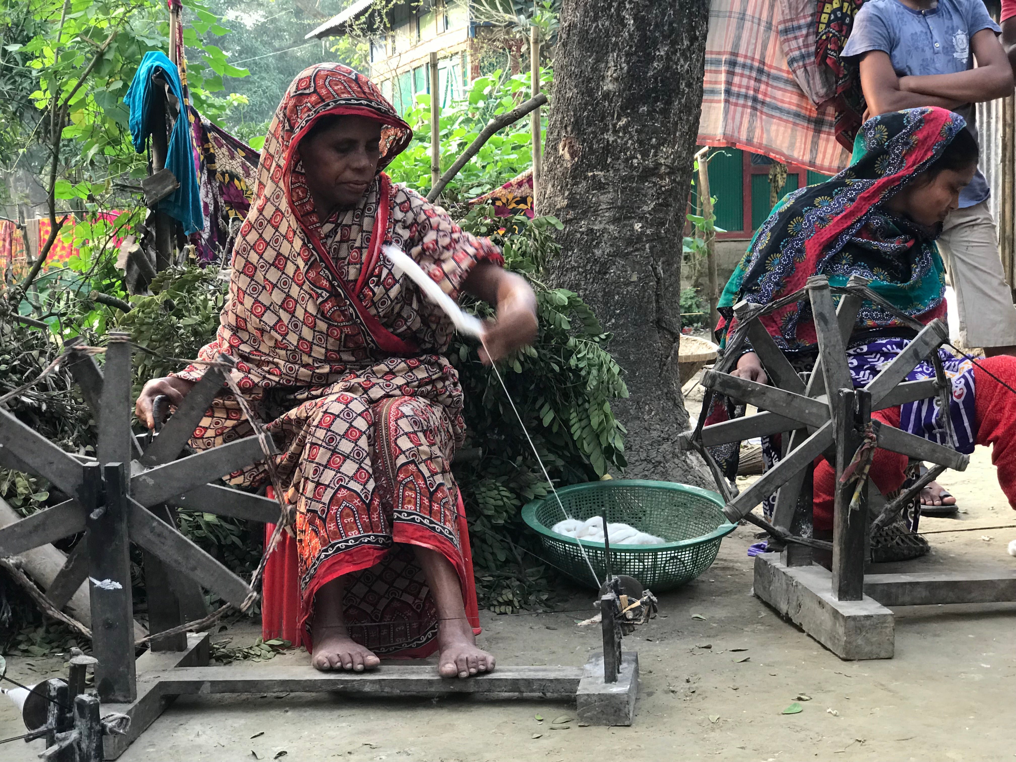 Spinning cotton in rural Bangladesh