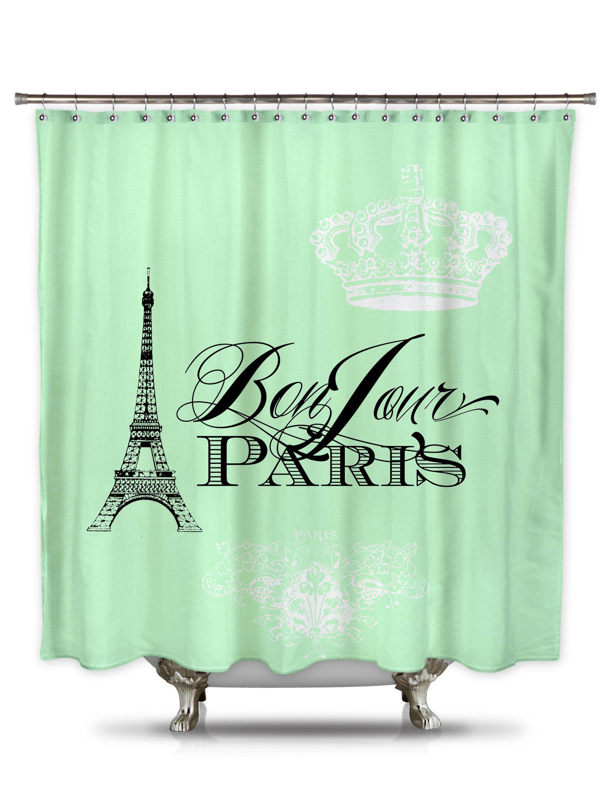 Bonjour Paris Mint Green By Catherine Holcombe Fabric Shower Curtain Showercurtainhqcom