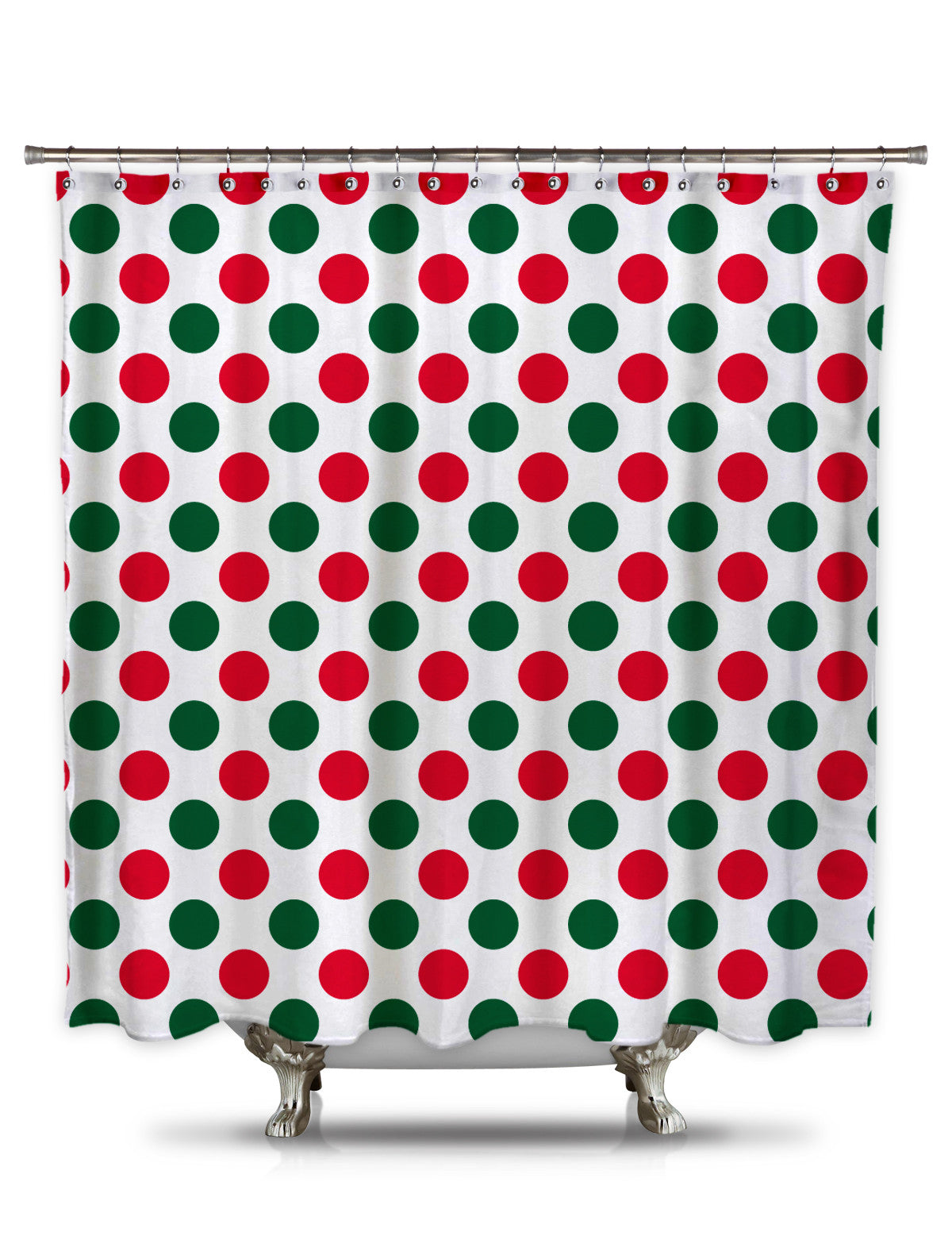red and green shower curtain
