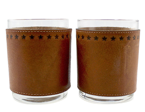 Star Stamped Leather Wrapped Rocks Glasses