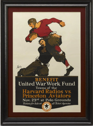 “Harvard Radios vs. Princeton Aviators” Vintage War Effort Poster, Circa 1918