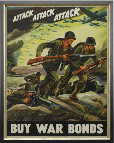 "Attack Attack Attack. Buy War Bonds" Vintage WWII Poster by Ferdinand Warren, 1942