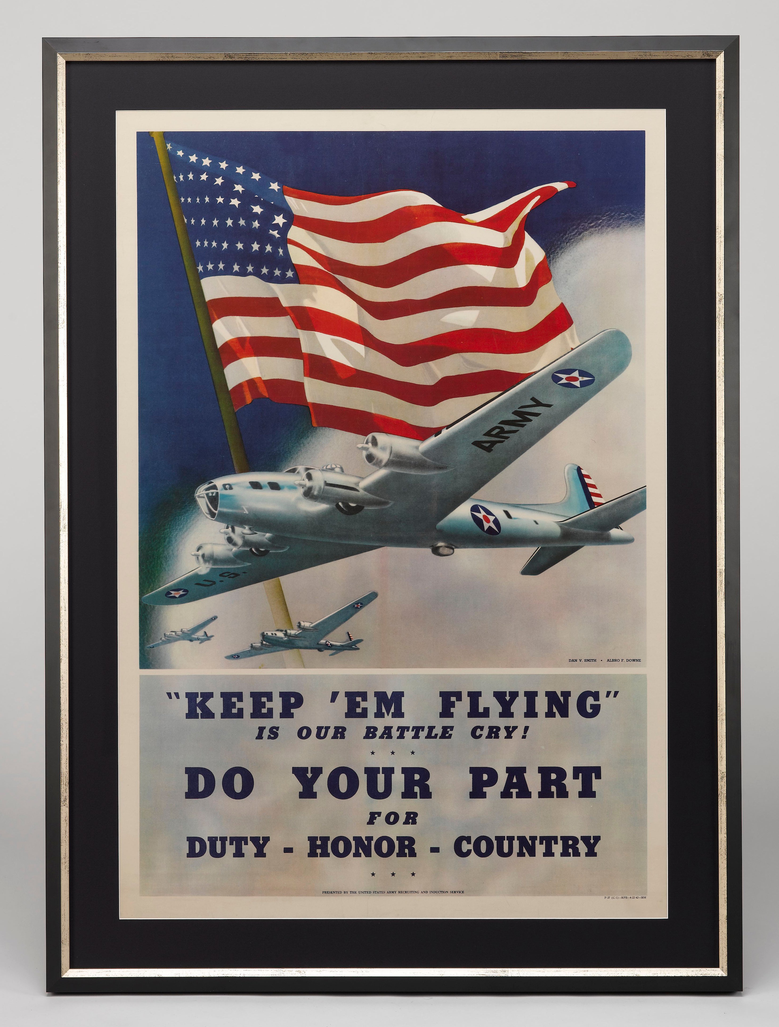 "Keep 'Em Flying Is Our Battle Cry" Vintage WWII Recruitment Poster, 1942