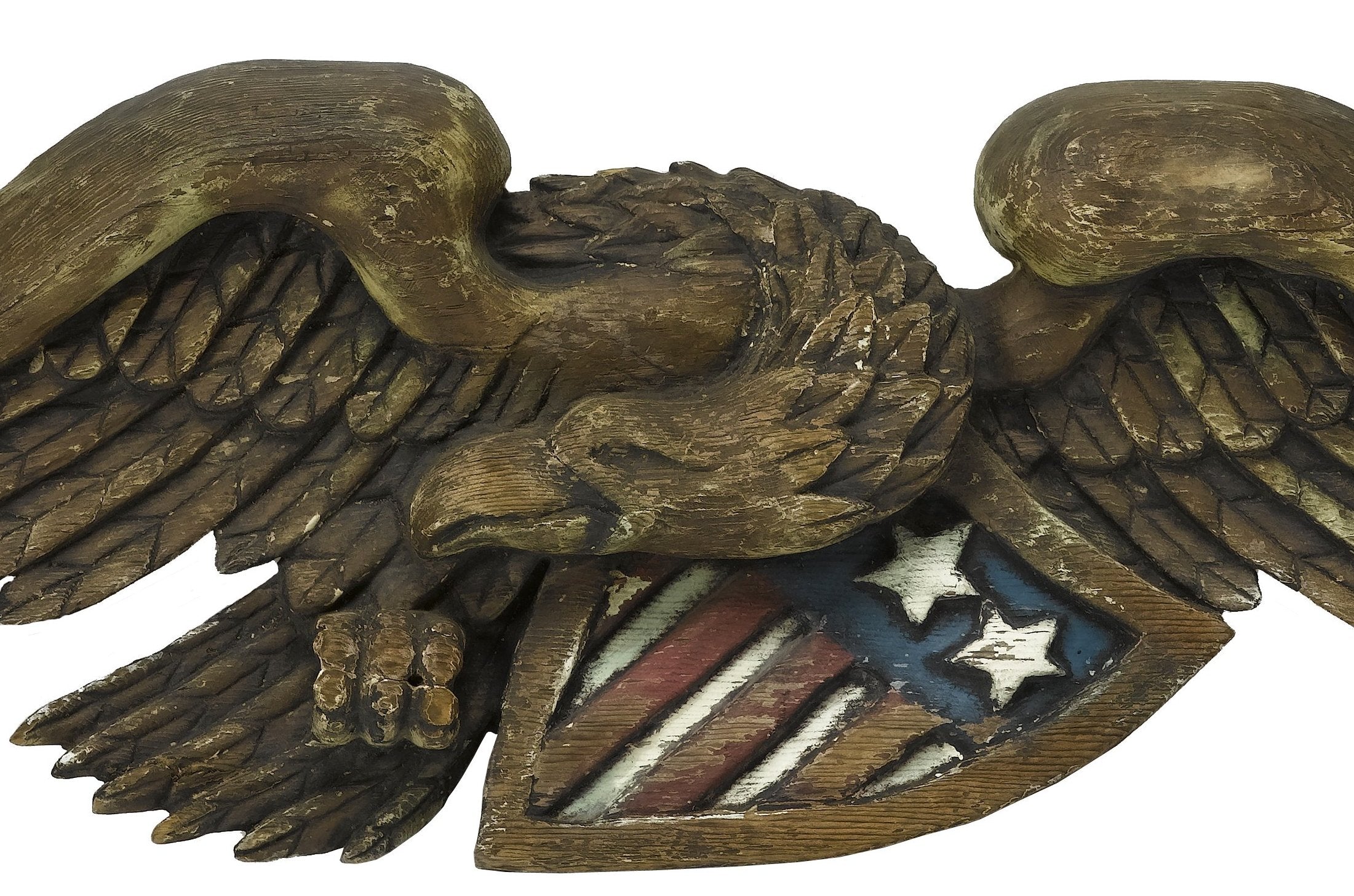 Late 19th Century Hand-Carved and Hand-Painted Eagle with Shield