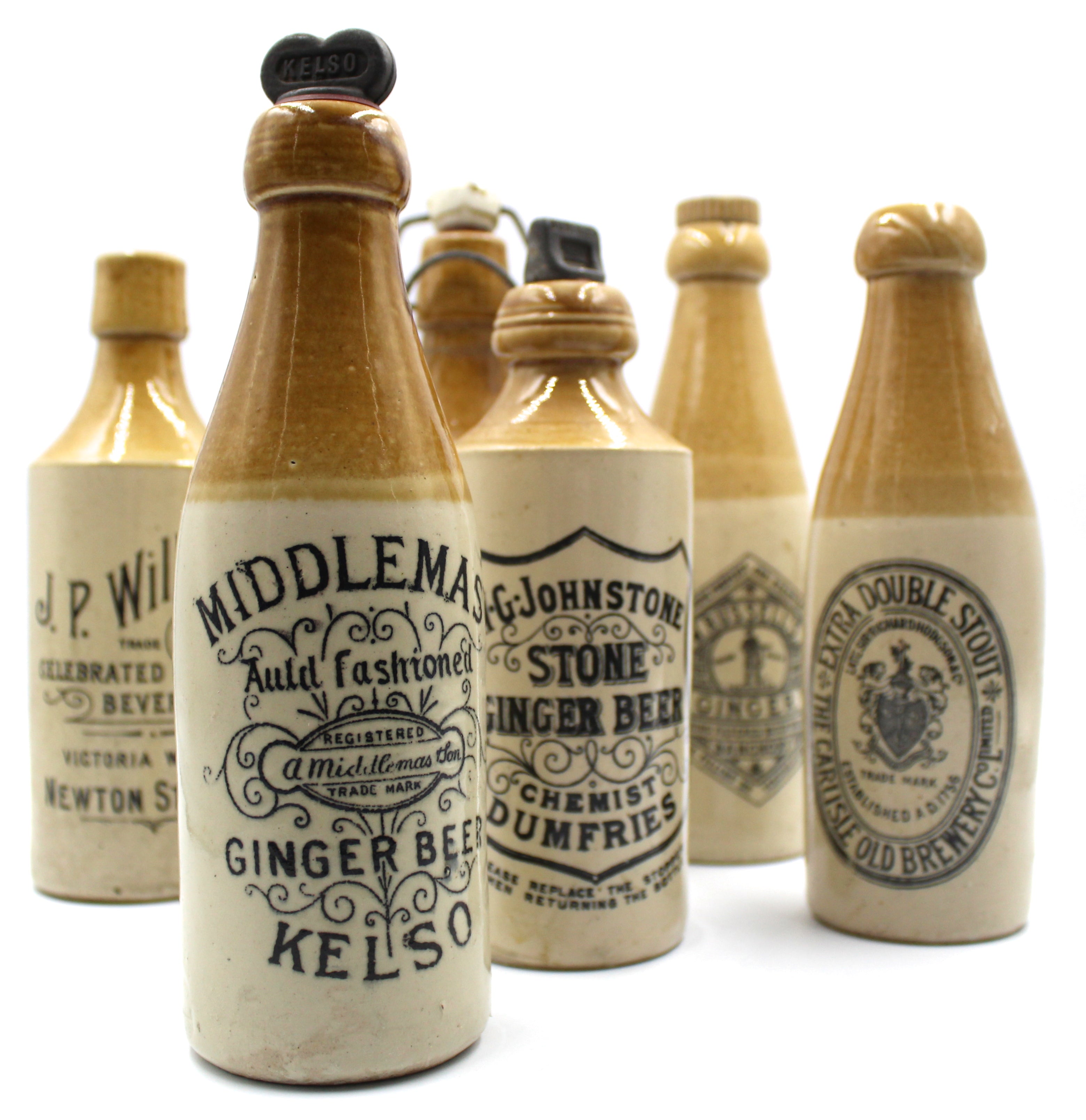 Antique Stoneware Ginger Beer Bottles, 19th Century
