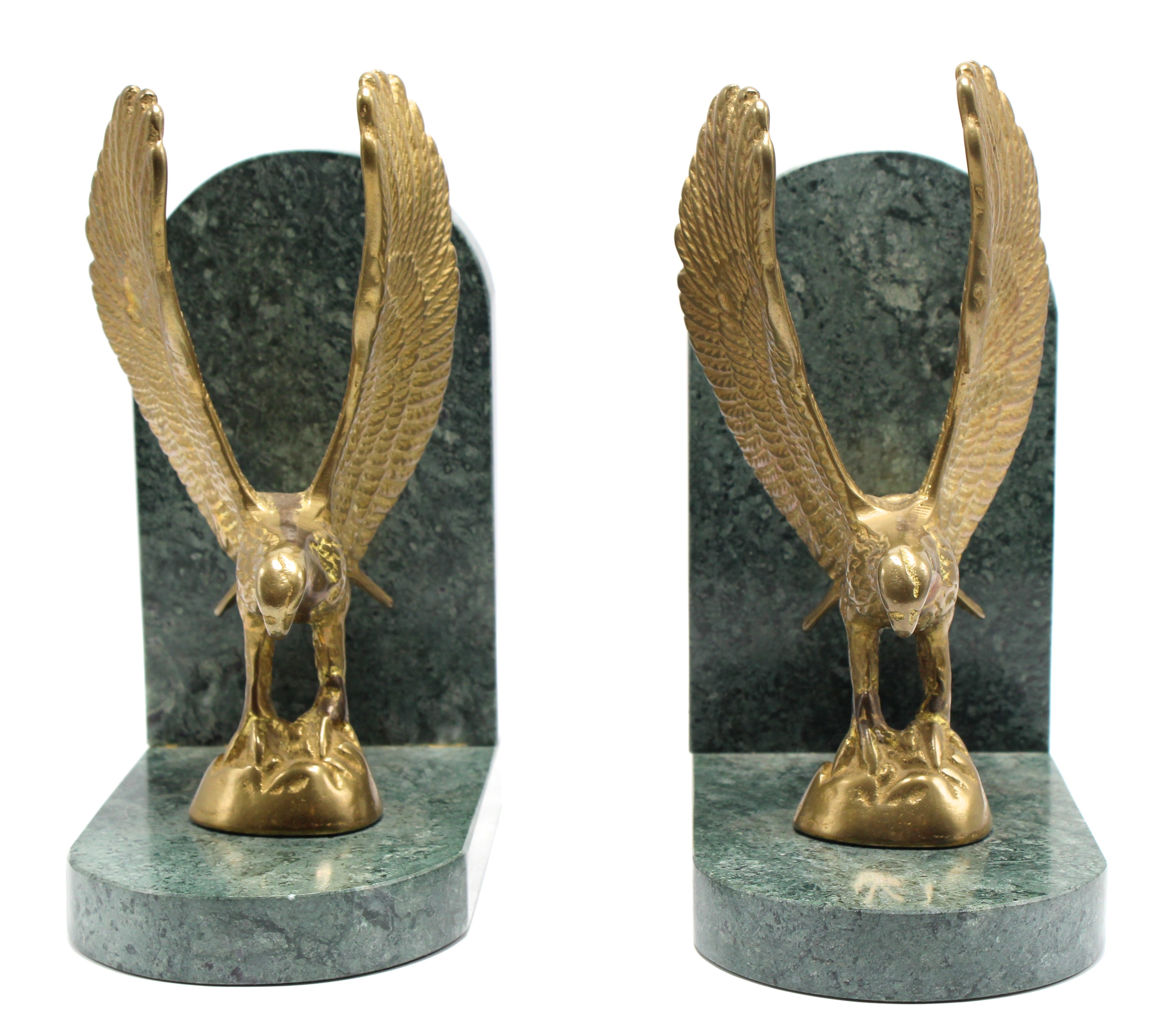 Vintage Brass Eagle and Marble Bookends