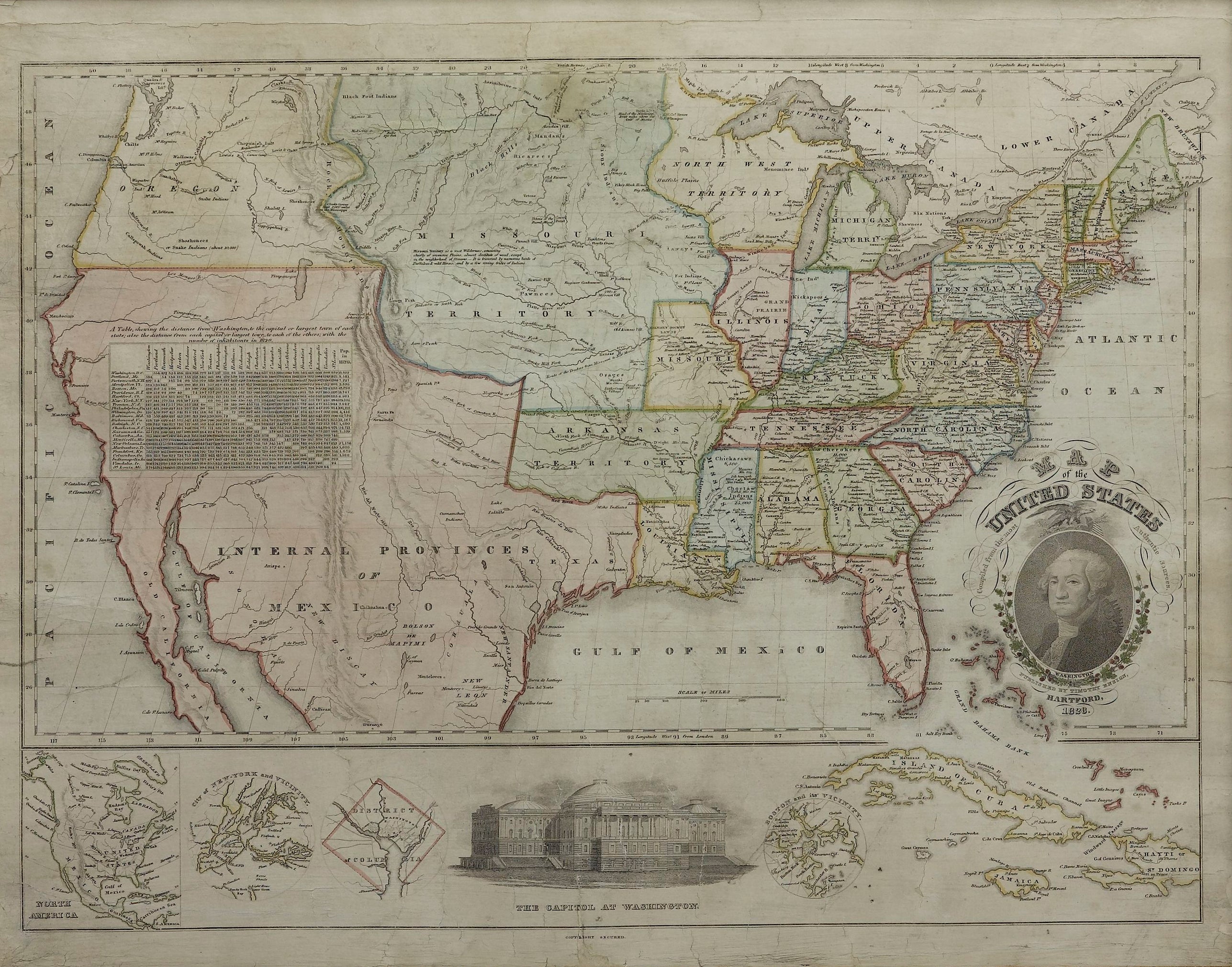 1828 "Map of the United States Compiled from the most Authentic Sources" by T. Ensign
