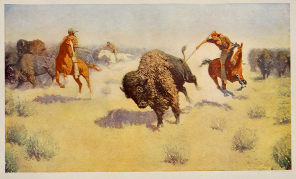 "The Buffalo Runners" Frederic Remington Chromolithograph, Circa 1910