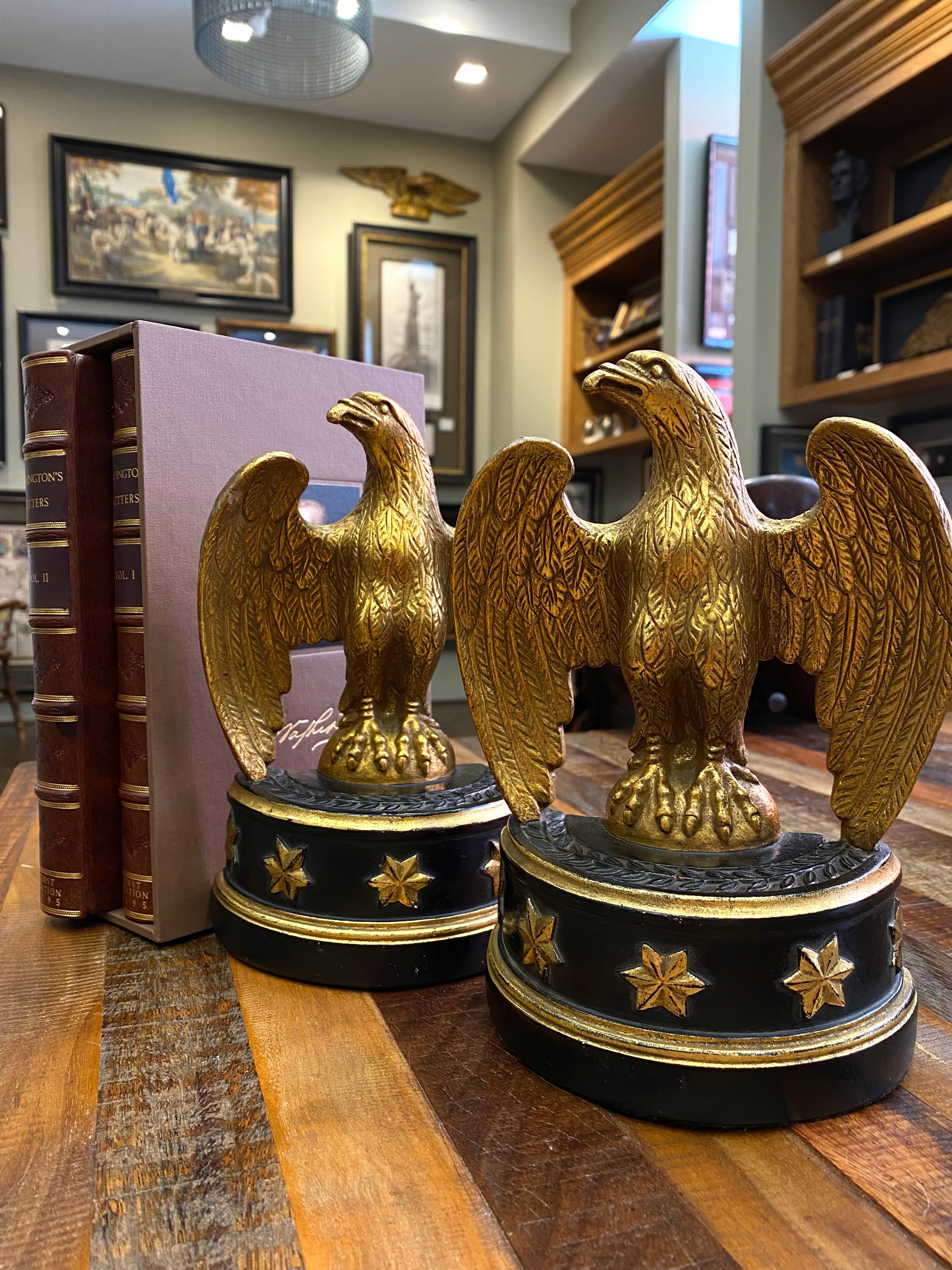 Vintage Borghese Eagle Bookends with Black Base