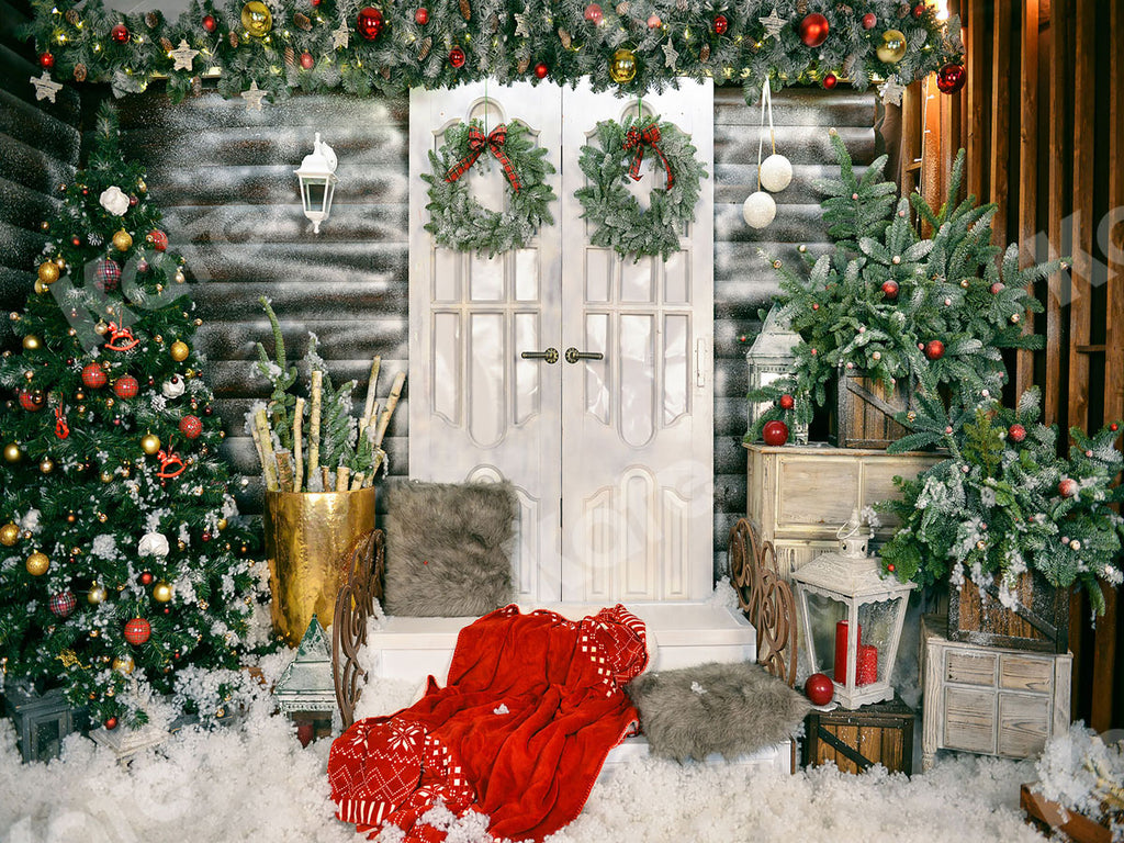 割引を購入kate 雪の正面玄関のクリスマスツリーの背景色 Katebackdrop Jp