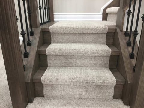 DIY Stair Runner in a light grey color