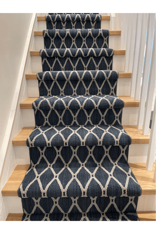 geometric stair runner picture of a indigo blue carpet