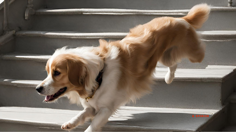 dogs navigating hardwood stairs