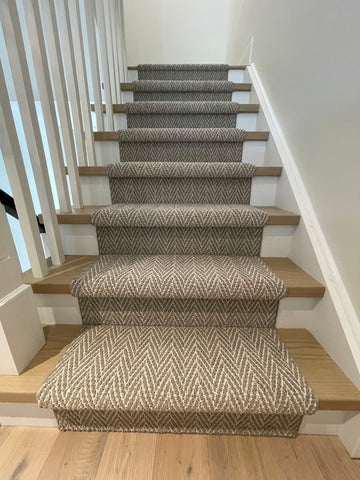 grey and white stair runner