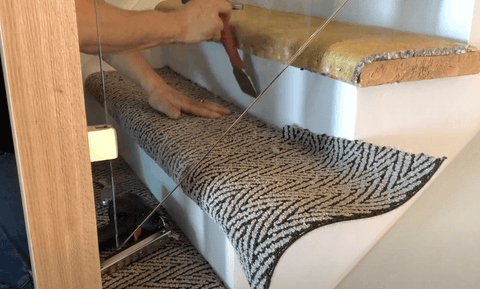 pressure fitting carpet stair treads with carpet tucker
