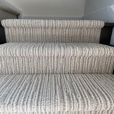 linear styled light cream staircase runner carpet