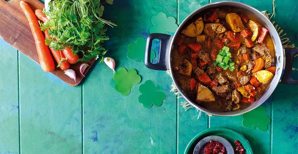 Irish stew on a blue background