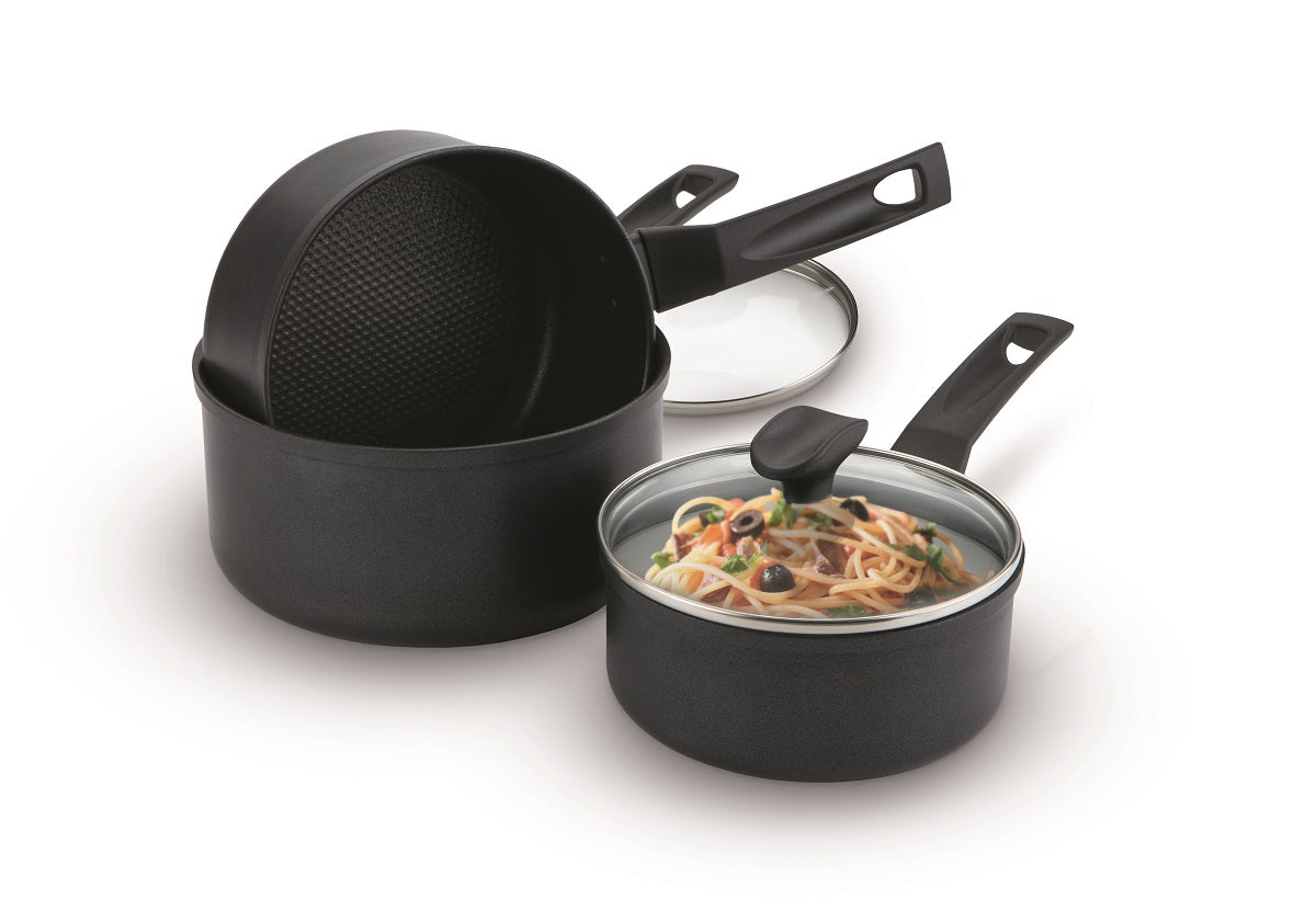 An image of 9 X Tougher 3 Piece Saucepan Set