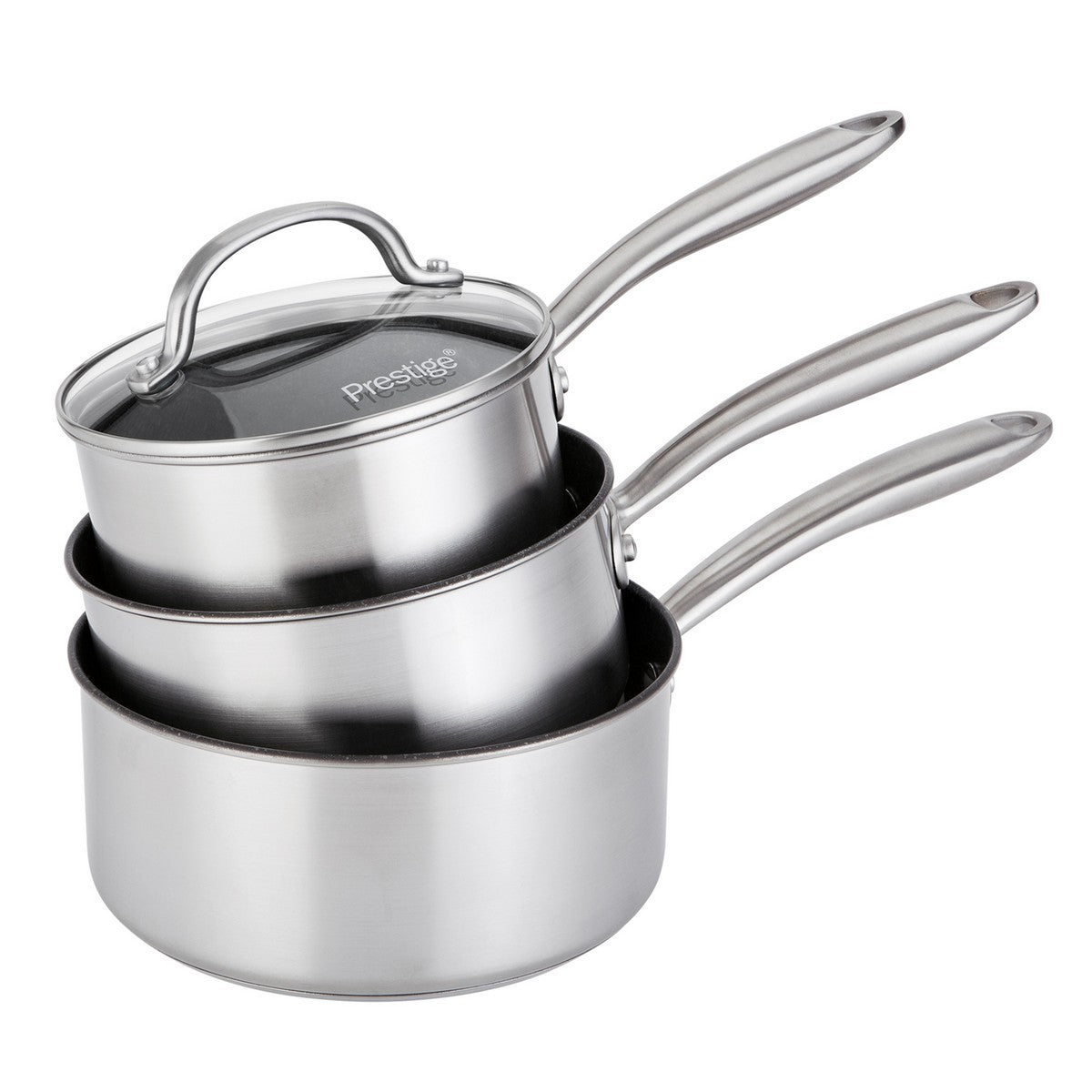 An image of Scratch Guard Non Stick Stainless Steel 3 Piece Saucepan Set