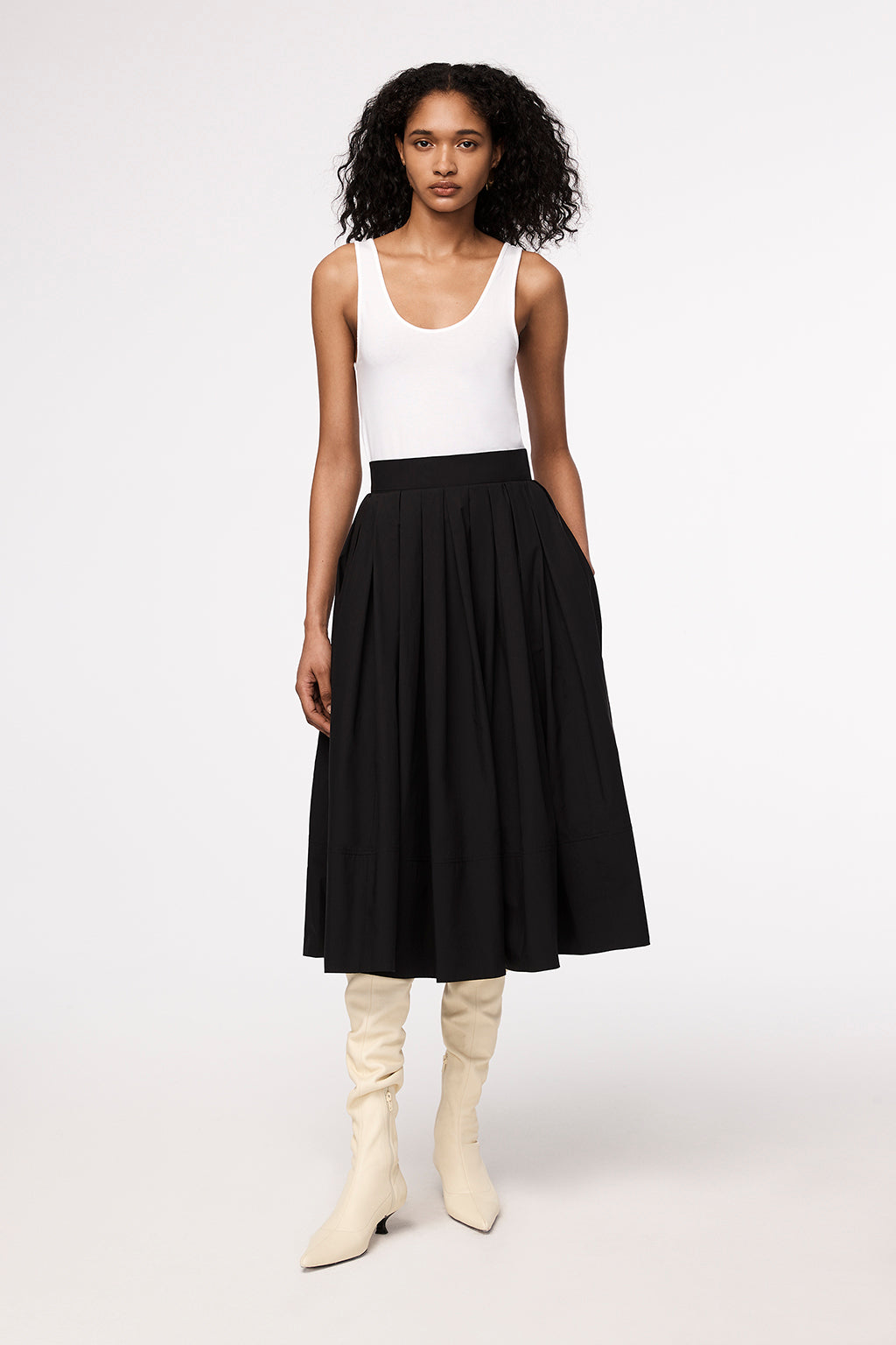ANOTHER TOMORROW GATHERED CIRCLE SKIRT,A222SK003-CO-BLK48
