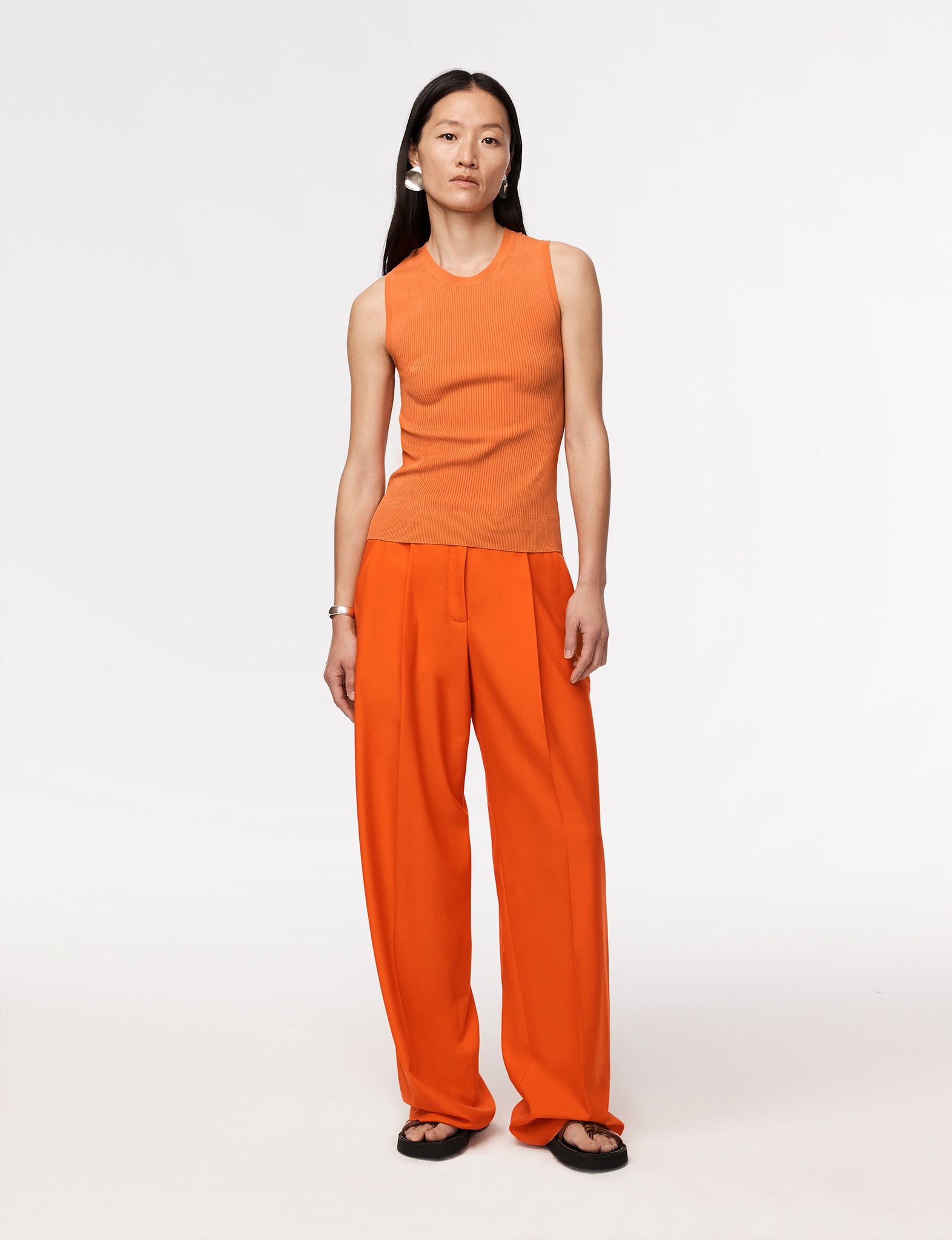 Another Tomorrow Relaxed Wide Leg Pant In Tangerine