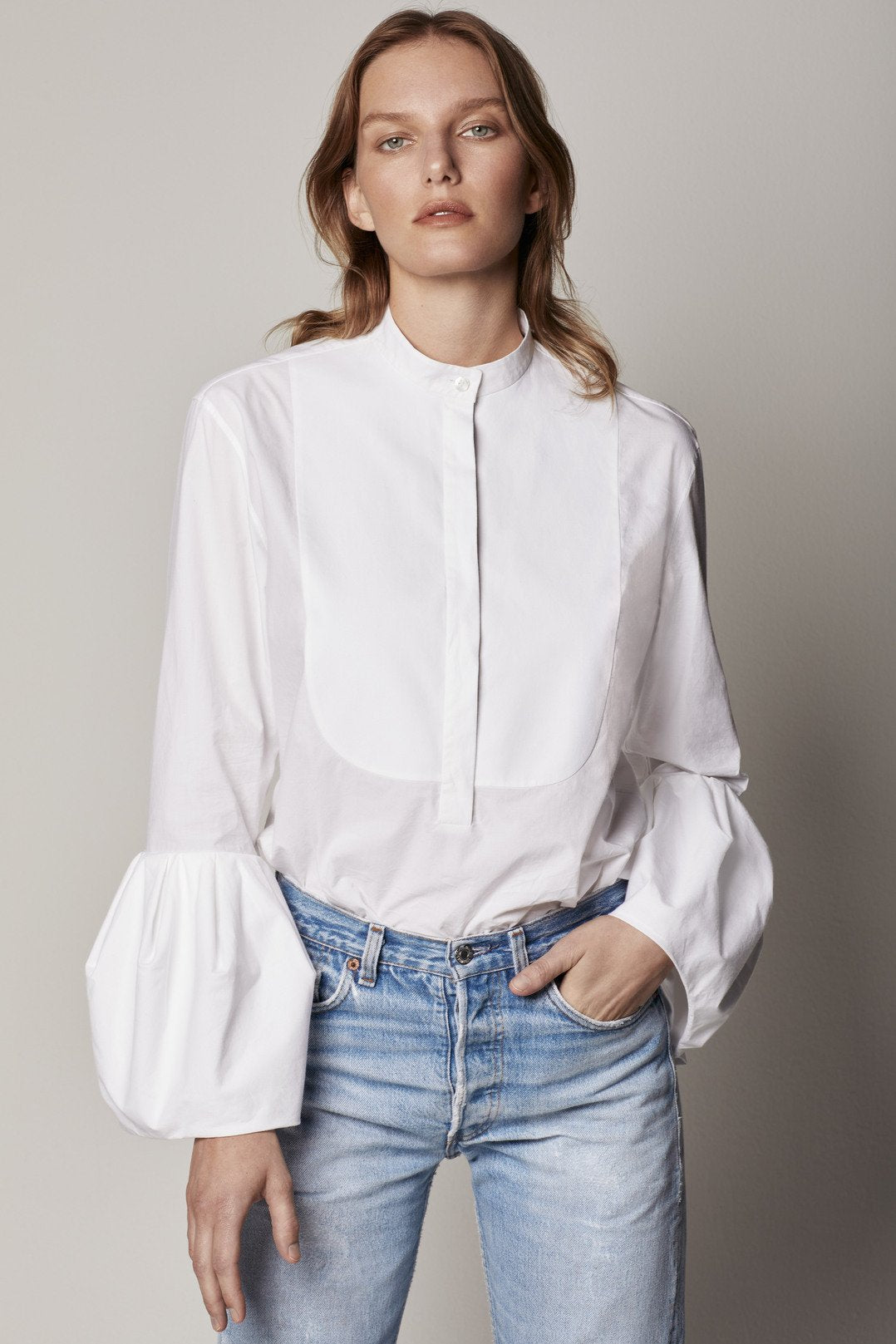 Another Tomorrow Bell Blouse In White