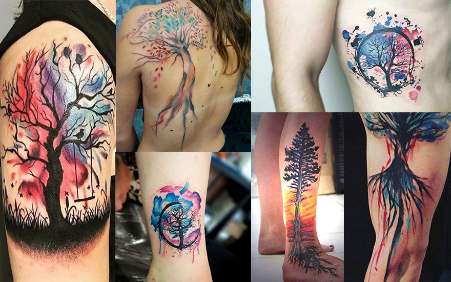 tatouage arbre de vie aquarelle