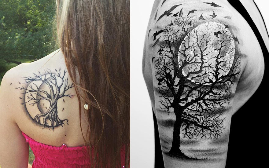 tatouage arbre de vie lune